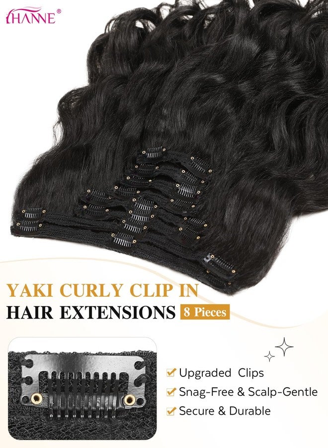 HANNE Yaki Curly Clip In Hair Extensions 8 Pcs Black 18 Inch Hair Pieces for Women Clip Ins Clip on Hair Extensions for Women (8PC-1B, 18-Inch) - Image 4